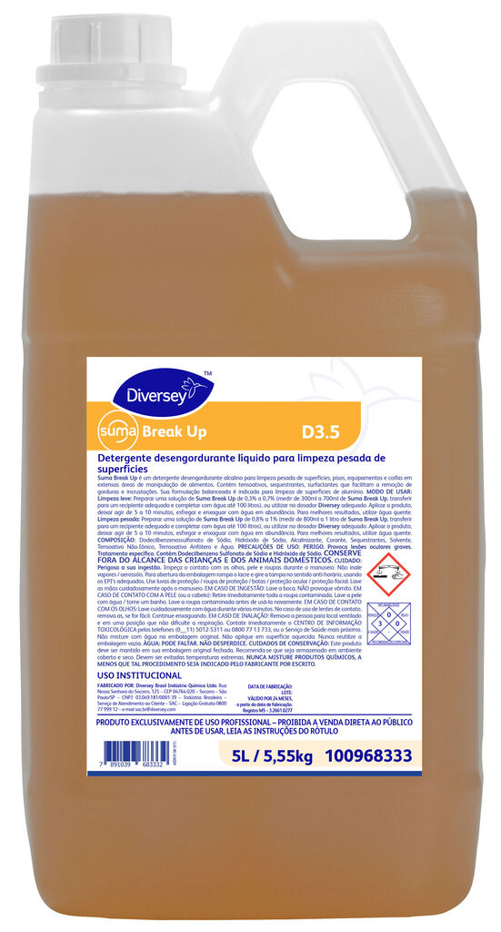 SUMA BREAK UP 2x5L - DETERGENTE DESENGORDURANTE LÍQUIDO PARA LIMPEZA PESADA DE SUPERFÍCIES
